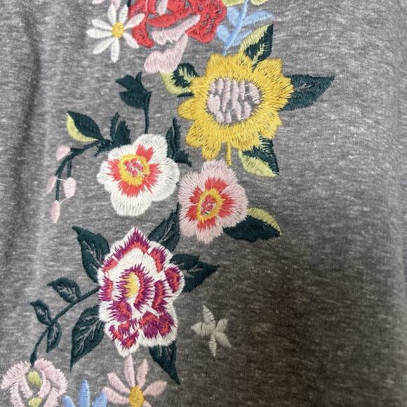 Umgee Short Sleeve T Shirt Dress Embroidered Floral Sz XL Gray Boho Loungewear - Picture 4 of 11